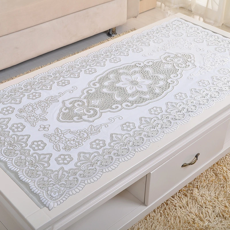 

PVC Table Cloth Rectangular Waterproof Oilproof Anti-hot Gold Stamping Plastic Tablecloth Hollow Coffee Cabinet Cover Table Mat