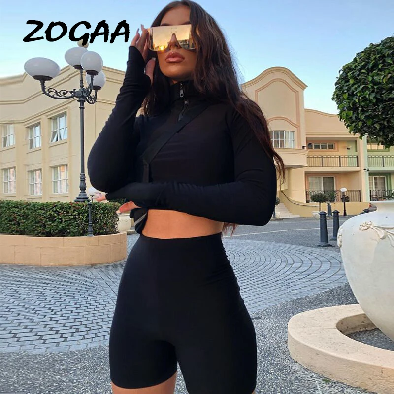 

ZOGAA Autumn New 2 Piece Sets Women's Crop Tops+ Shorts Casual Bodycon Casual Outfit Sportswear Harajuku Tracksuit Streetwear