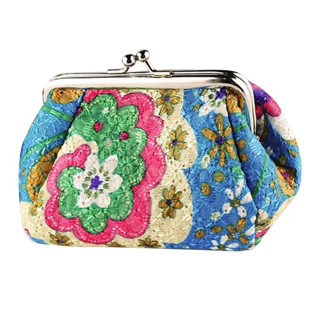 Женский кошелек из полиэстера, винтажный тканевый кошелек с цветочной вышивкой, кошелек на застежке, держатель для карт, клатч, легкая сумочка для девушек