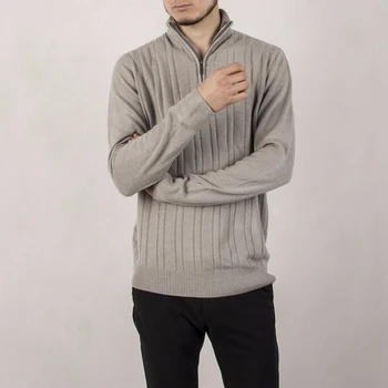 

2018 Autumn Winter Striped Jacquard Weave Zipper Stand Collar Jersey Fashion Male Pullovers Knitted Sweater Imitated Cashmere