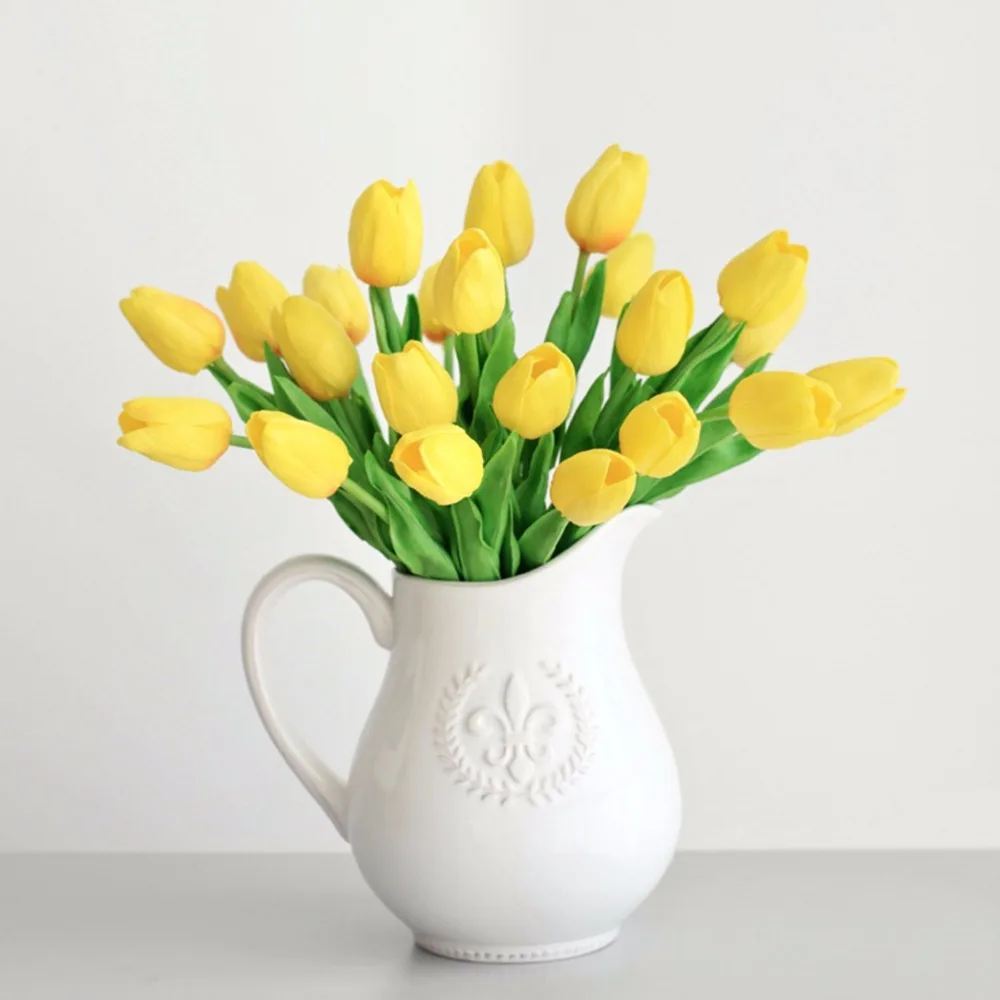 

21pcs/lot Wedding Decoration Artificial Flowers PU Tulip Bouquet Calla Real Touch Fake Flores for Home Store Decorations G0150