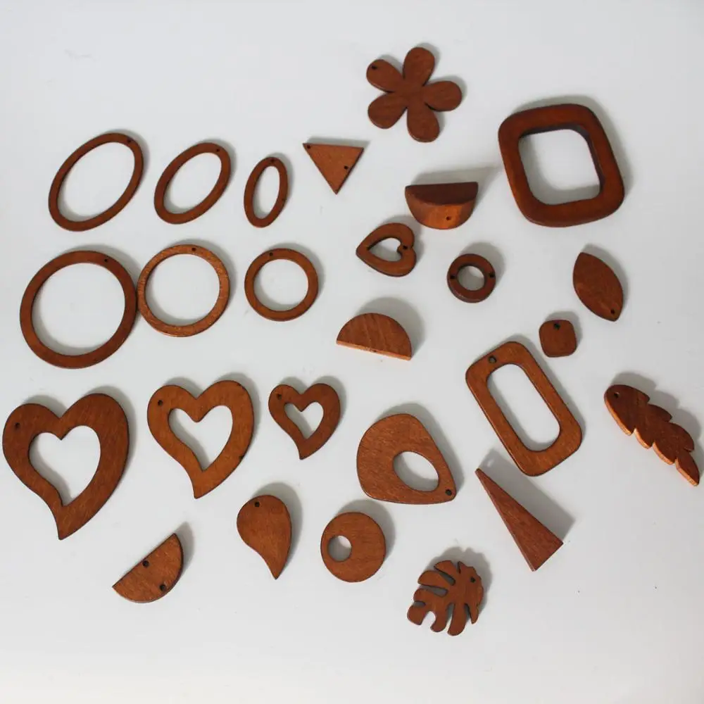 100 шт DIY модные ожерелья и подвески смешанные деревянные бусины геометрический кулон для сережек Изготовление ювелирных изделий - Цвет: Coffee