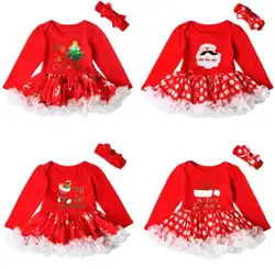 Новинка, одежда для маленьких девочек комплект одежды для новорожденных мой первый Рождественское платье-пачка Up Baby рождественское