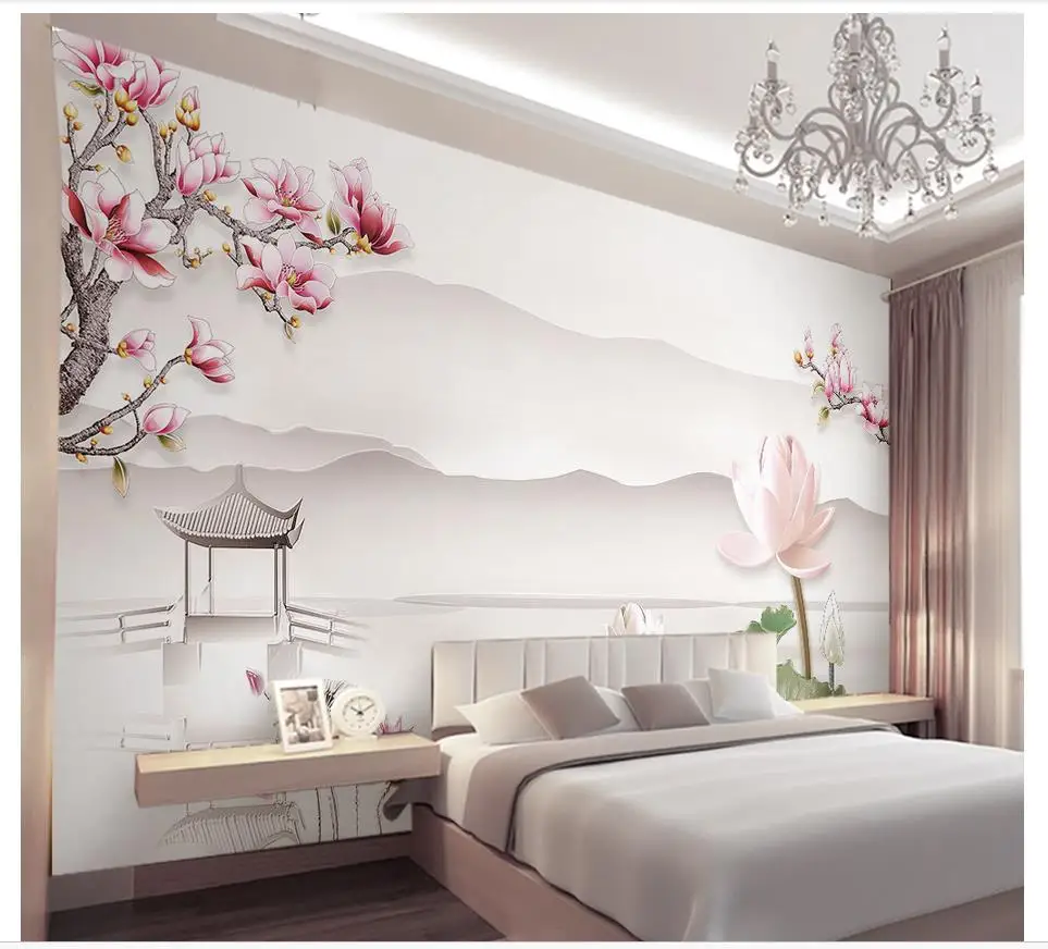 

photo wallpaper 3d wall murals wallpaper custom Light elegant new Chinese style lotus wall paper living room wall decoration