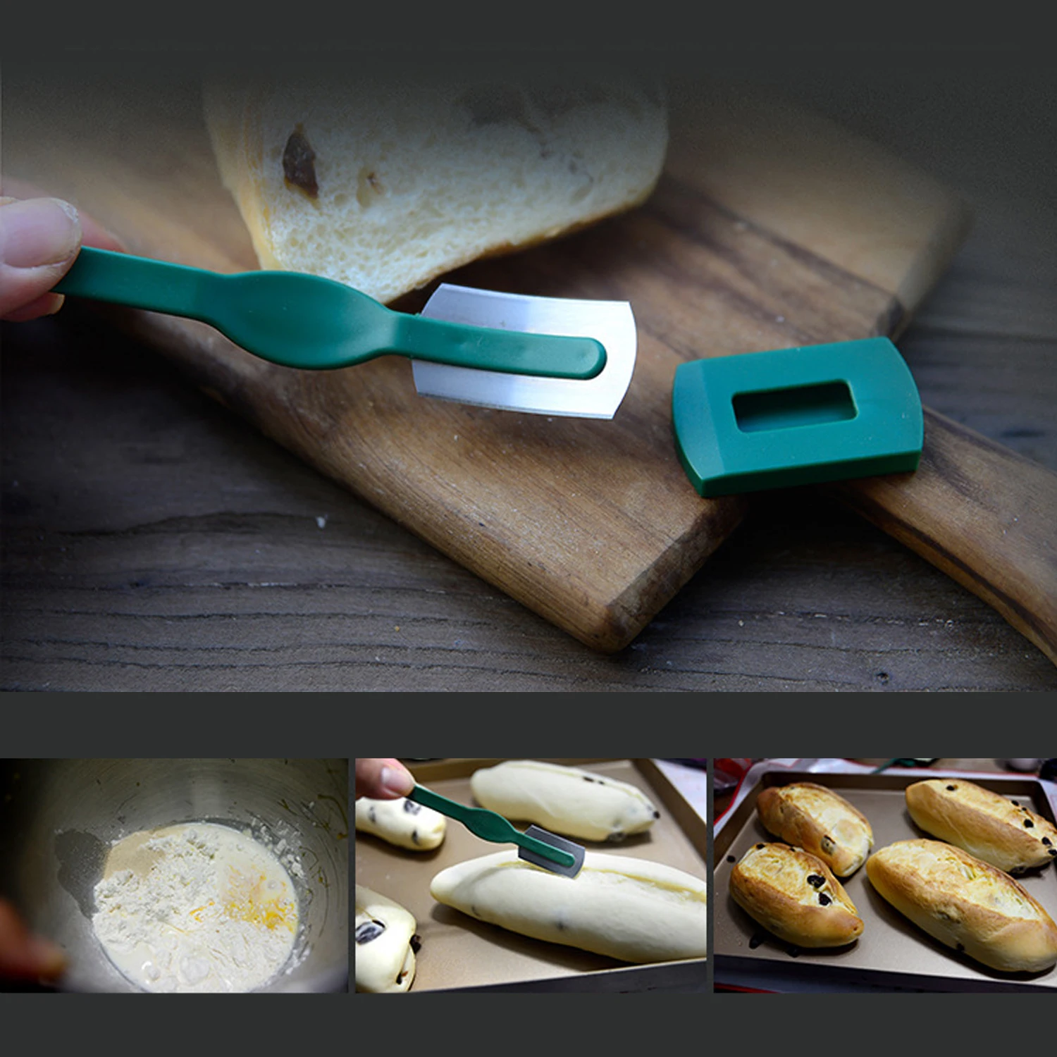 

Carbon Steel Bread Lame Dough Baguette French Cooking Bagel Curved Knife Cutter with Cover for Chefs Bakers Makers Cooks