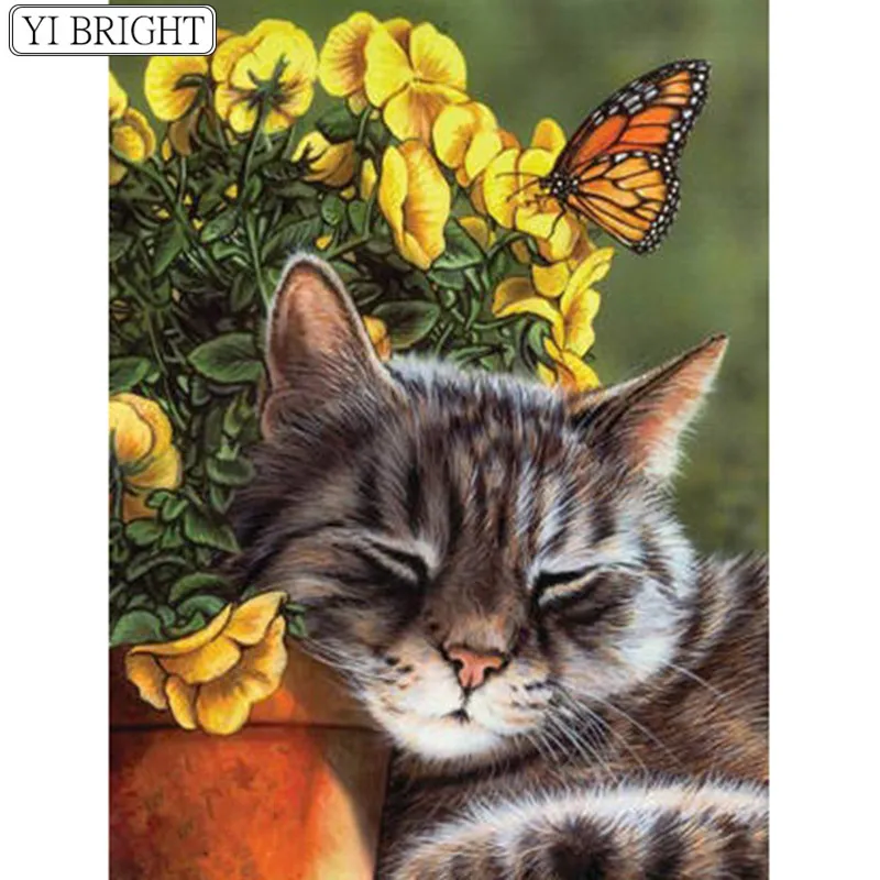 

5D DIY Full Square Diamond Painting Cross Stitch Sleeping cat 3D Diamond Embroidery Rhinestone Mosaic Home Decoration WHY