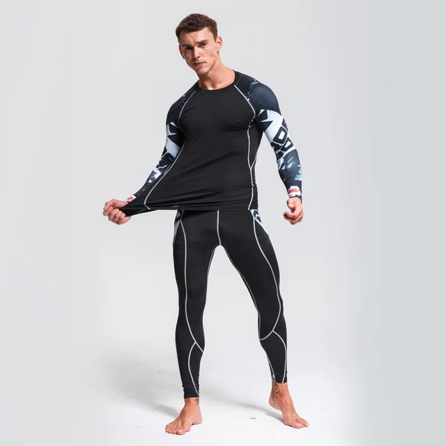 US $10.64 Men's Sports Suit Compression Clothing Fitness Training kit MMA rashgard male Quick drying shirt Sp
