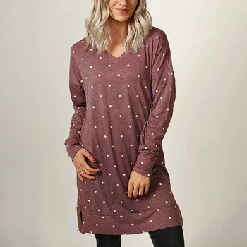 

Women Long T Shirt Nice Pop Sale Polka Dot T-Shirt V-neck Long Sleeve Casual Loose Tops Ladies Spring Autumn Tee Tops 7Q2274