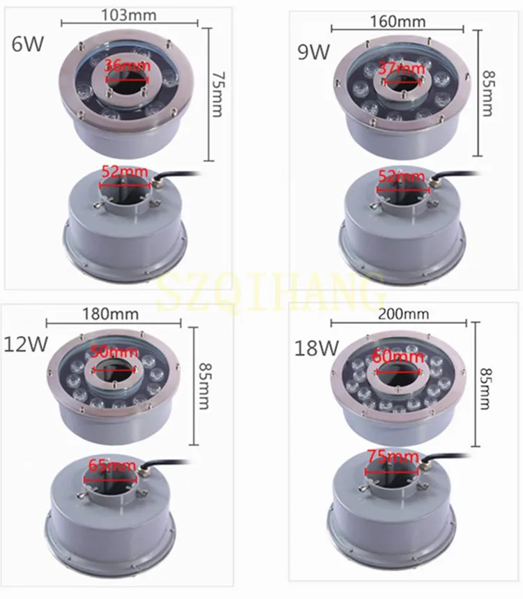 Бесплатная доставка 6 Вт 9 Вт 12 Вт 18 Вт Алюминий светодио дный Фонтан лампы IP68 RGB подводный бассейн свет AC/DC12V пруд декоративного освещения
