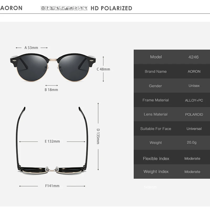 AORON Модные поляризованные солнцезащитные очки для женщин и мужчин унисекс водительские солнцезащитные очки классические ретро круглые солнцезащитные очки