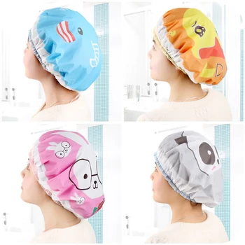 

Waterproof Bathing Cap Female Cartoon Shower Cap Bath Head Cover hair Shower Caps Women