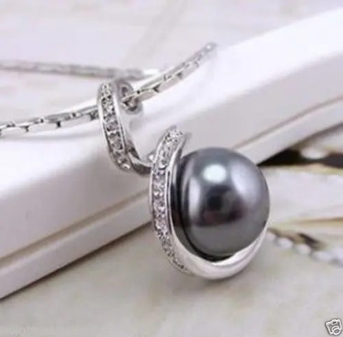 

Hot sale new Style >>>>>New Jewerly Fashion Spiral Gray Pearl Crystal Women Pendant Necklace + Chain