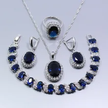 Чехол для телефона Мэнни 925 пробы серебро 4 шт. Для женщин комплект ювелирных изделий синий белые циркониевые серьги кольцо ожерелье кулон браслет Z79