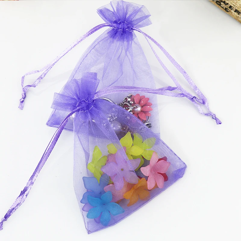 500pcs/lot 5*7cm Purple Organza Bag Mini Gift Bag Cute Drawable Charms