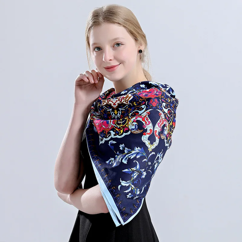 

New Women silk scarf printing large square twill scarf Muslim headscarf big travel beach sunscreen shawl hijab russian shawl