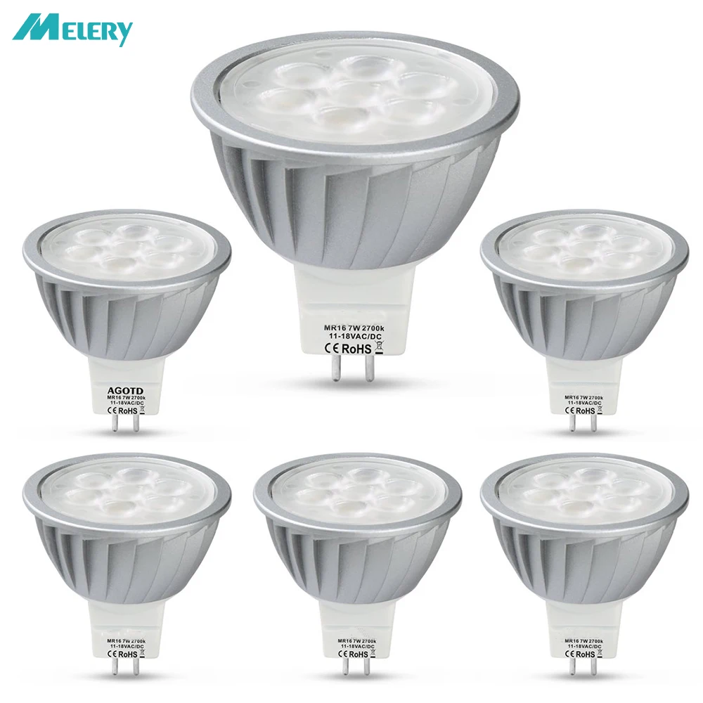 

LED Light Bulb MR16 Spot Light GU5.3 Lamp 7W 12V Warm White 50W Halogen Equivalent No Flicker Aluminum 560LM 38 Deg 2700K 6Pack