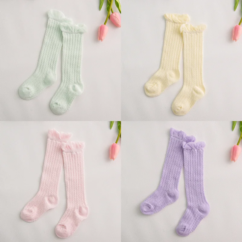 Cotton Knee Socks Baby Girls Boys Long Socks Infant anti-mosquito knee high Sock Summer Lace Baby Mesh Newborn Toddler