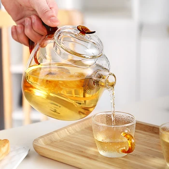 

Glass Kettle Heatable Glass Jug Glass Pitchers Tea Pot Transparent With Filter Lid Kung Fu Teapot Juice Container 1100ML