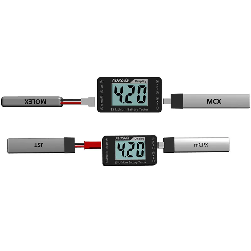 

Hot Sale AOKoda AOK-041 1S Lithium Battery Tester Indicator for Checker For JST MOLEX mCPX MCX Plug Connector Battery Voltage