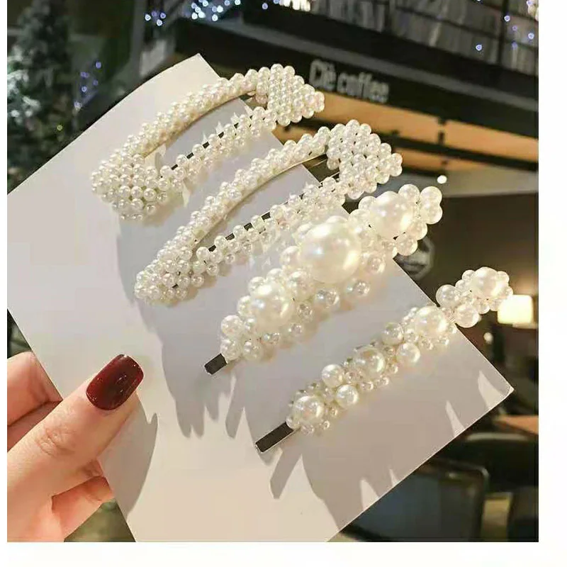 

2019 New Fashion Women Pearl Hair Clip Snap Hair Barrette Stick Hairpin Hair Styling Accessories For Women Girls Dropshipping