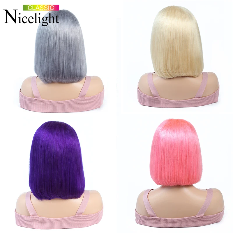

Bob Lace Front Wig Light 613/Purple/Grey/Pink Frontal Wig Colored Human Hair Wig Blonde Short Straight Wig Nicelight Indian Hair