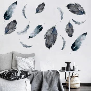 

New 5D wall sticker HD Black feather PVC removable waterproof DIY stickers TV backdrop decorative painting creative wallpaper