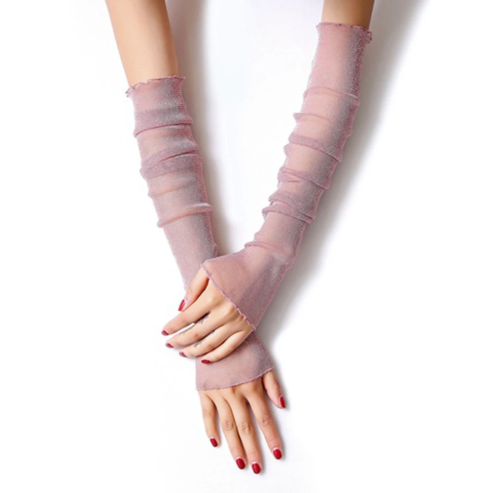 Women Summer Mesh Ice Silk Gloves Sleeve Driving Sun Protection Long Arm Glove B Women Summer Mesh Ice Silk Gloves Sleeve Driving Sun Protection Long Arm Glove B