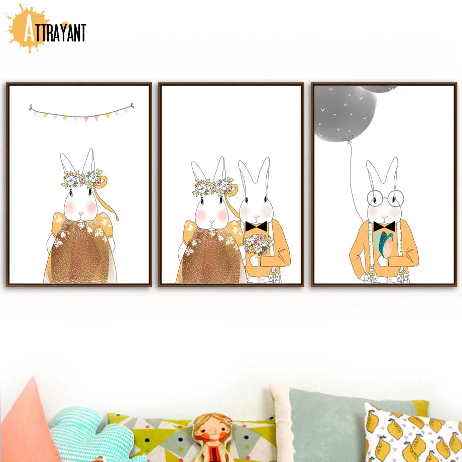 Cartoon Rabbit Wall Art Canvas Painting Nordic Posters And Prints