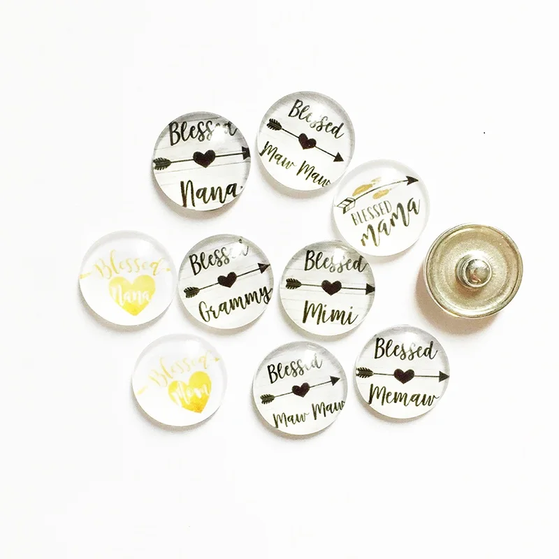 

50PCS Mixed Ginger Snap Button Blessed Mama Nana Gigi Grandma Mimi For DIY 18MM Glass Button Snap Bracelet Necklace Jewelry