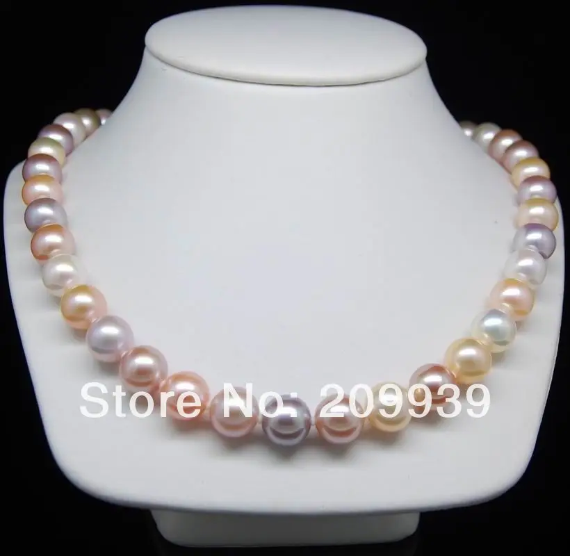 

huij 003292 Highest 10-11mm Round Natural Multi_color pearl necklace 14KT
