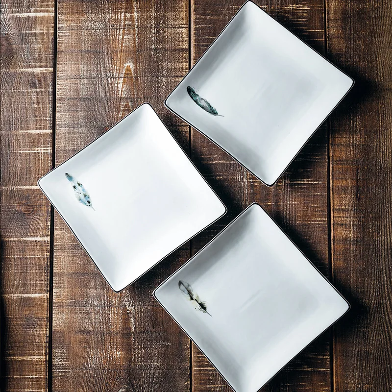 Simple Steak Western Dishes 8 inch Square Dessert Cake Plate Fruit