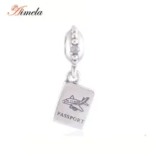 AIMELA Pasaporte Colgante de Plata de Ley 925 Granos Del Encanto Para Las Mujeres Joyería Making Adapta Marca Pulseras DIY LW255