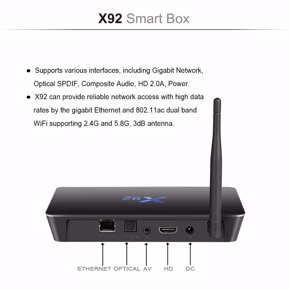 X92 Android tv box Octa Ядро Amlogic S912 Android 6,0 Smart tv box 3g 32G media player с 1 месяц D посылка