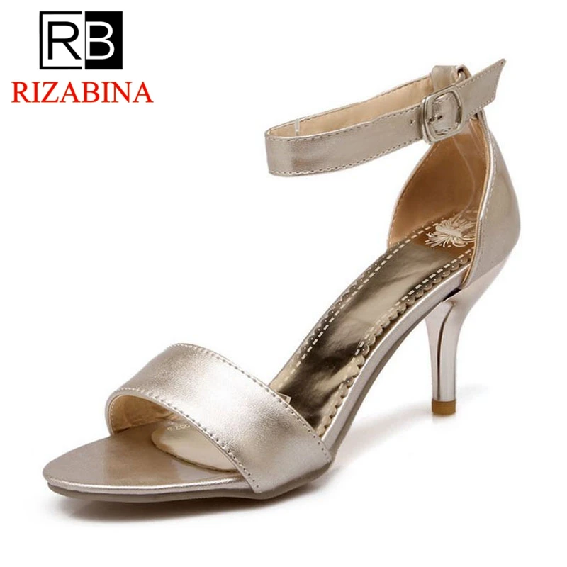 

RizaBina Hot Women Summer Shoes High Heel Sandals Thin Heels Party Dress Shoes Woman Ankle Strap Heeled Footwear Plus Size 34-47