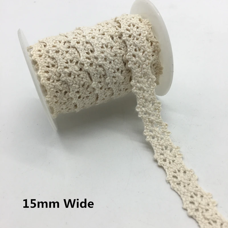 

2 Yards/lot 15mm Wide Apparel Sewing Fabric Trim Cotton Crocheted Lace Fabric Ribbon Handmade Accessories #FF14