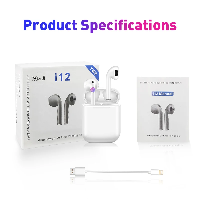 

i12 TWS Original Wireless Bluetooth 5.0 Earphone Air Sports Sweatproof 1:1 Headphone Touch Portable Pods Earbuds for Phone i10