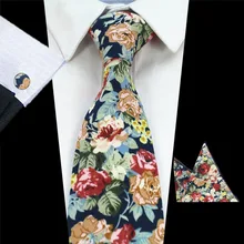 RBOCOTT дизайн 8 см хлопок галстук Набор Цветочный платок-галстук и запонки Бизнес Свадебная вечеринка печать шеи галстуки для мужчин