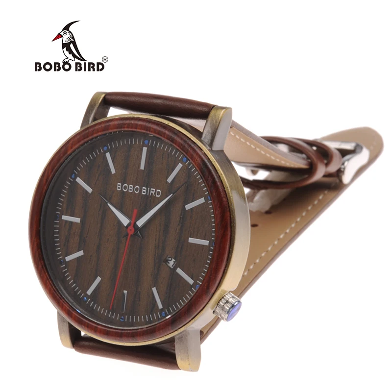 BOBO BIRD Luxury Mens Wood Watches Genuine Leather Band Wooden Wristwatch Japan Move' Quartz Male Relogio C-O27 DROP SHIPING