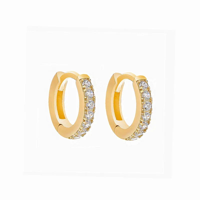 Gold CZ Huggies Женские серьги-кольца, 12 видов, прозрачный циркониевый Кристальный 925 пробы, серебро, европейский стиль, простые, ювелирное изделие - Окраска металла: Gold CZ Huggies