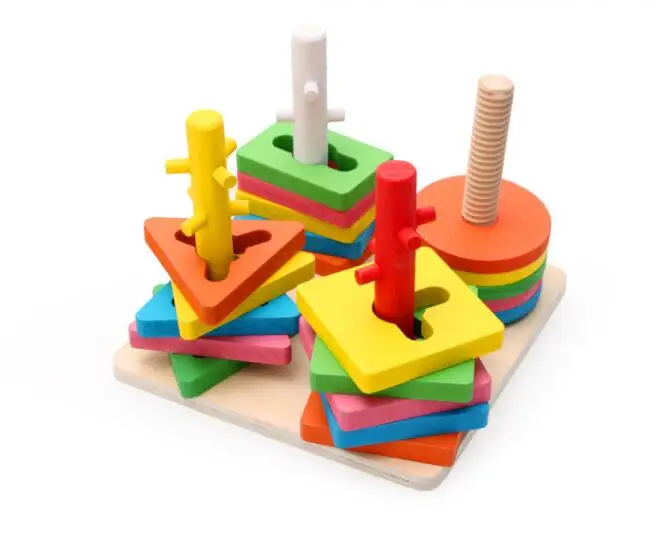 

High Quality Wooden Educational Toy montessori materials Geometric Shapes Solids Geometry Kids Stacked Layers Learning