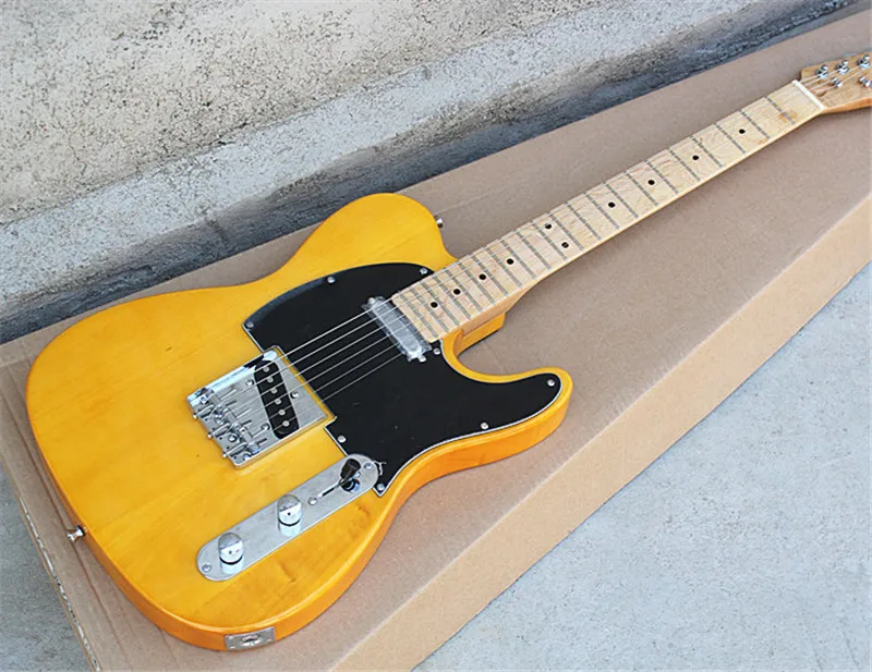 Factory Custom Yellow Electric Guitar with Black Pickguard and Maple