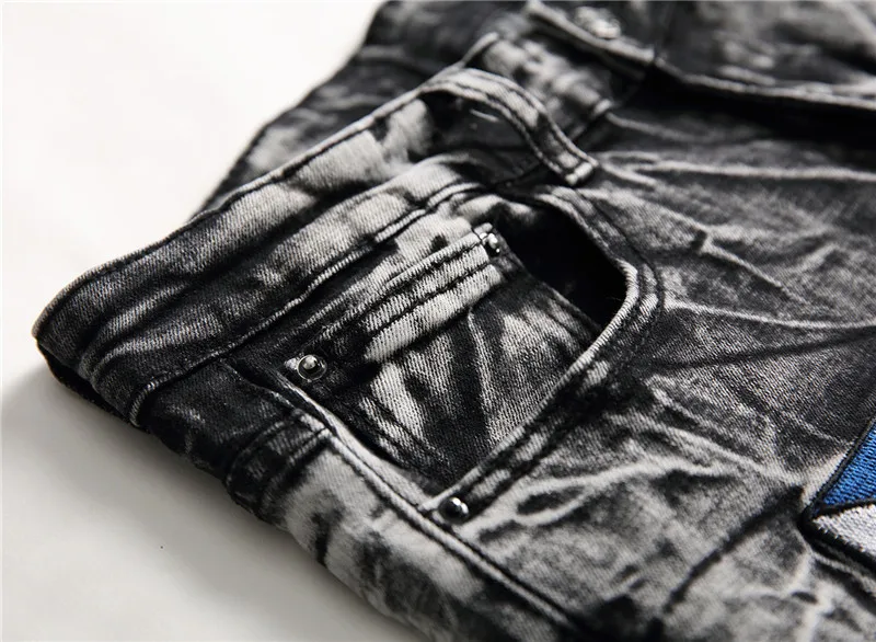 MORUANCLE Модные мужские рваные джинсовые шорты с нашивками прямые потертые короткие джинсы для мужчин с вышивкой Размер 29-38