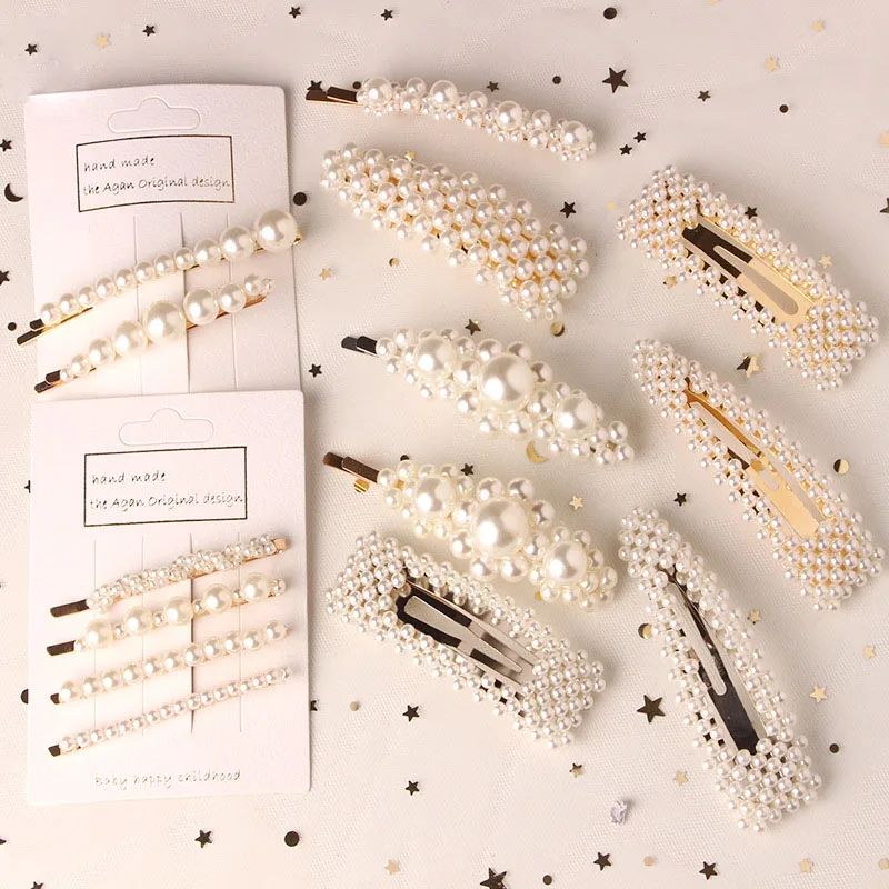 1PC New Fashion Women Pearl Hair Clip Snap Hair Barrette Stick Hairpin Hair Styling Tool Accessories for Women Girls