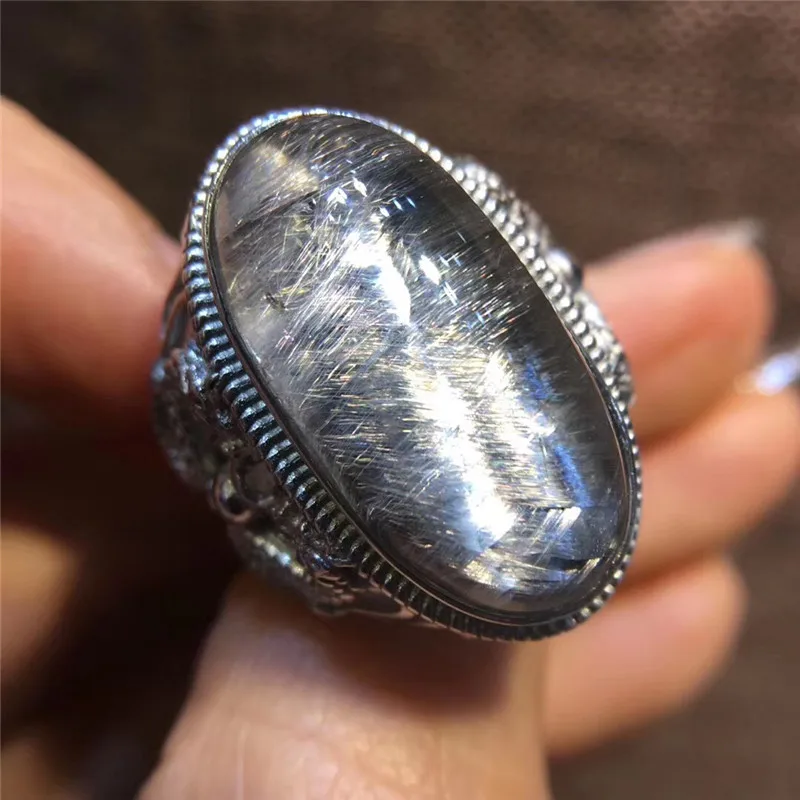 Natural Brookite Platinum Silver Rutilated Quartz Ring  (3)