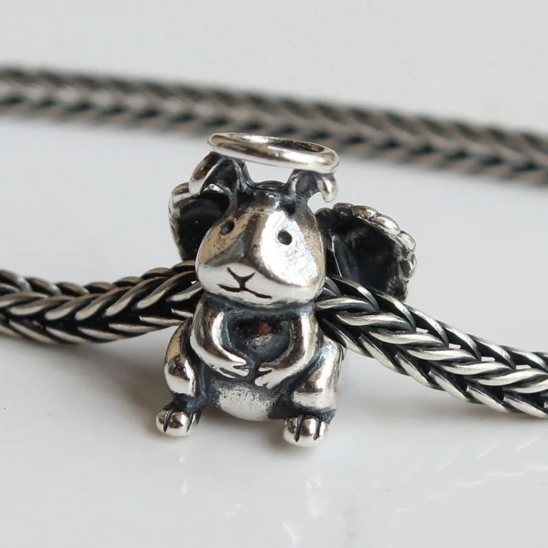 New Genuine Rabbit Animal Angel Wings Beads 925 Silver Charms Fit Original Europe Pendant Troll Bracelet Diy Jewelry Making Gift (1)