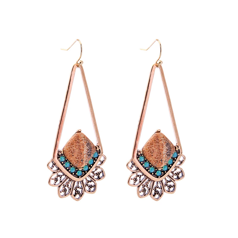 

Nature Stone Drop Earrings Vintage Gold Color Statement Earrings For Women Fashion Jewelry Drop Shipping Accessories
