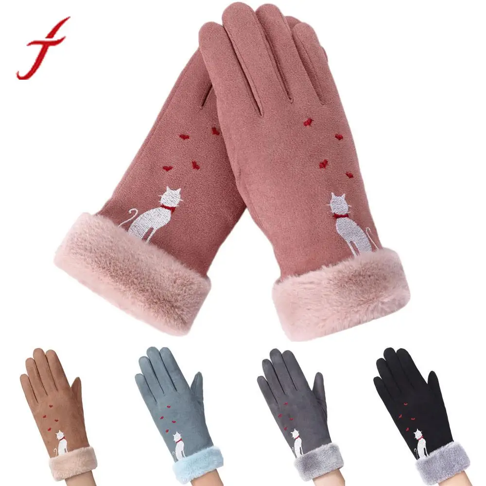 Feitong Funny Cat Printed Winter Gloves Womens Fashion Outdoor Sporting