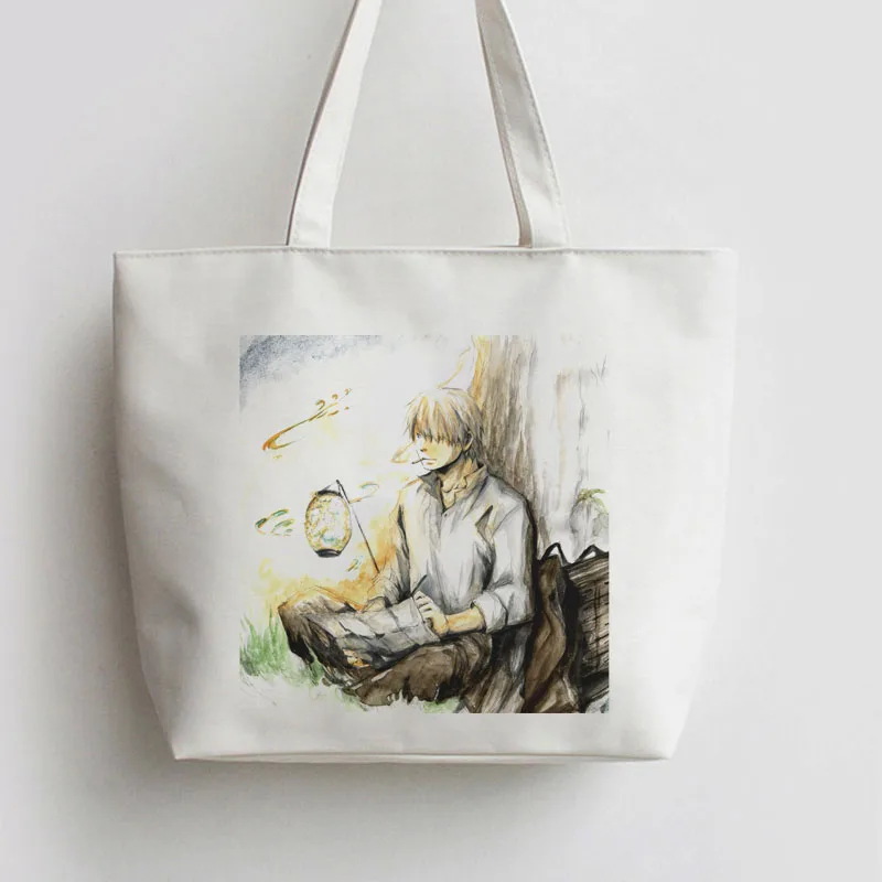 

FOR Mushishi Japanese Anime Canvas Shopping bag Cartoon Tote bags school Handbag book Cute Gift AN011