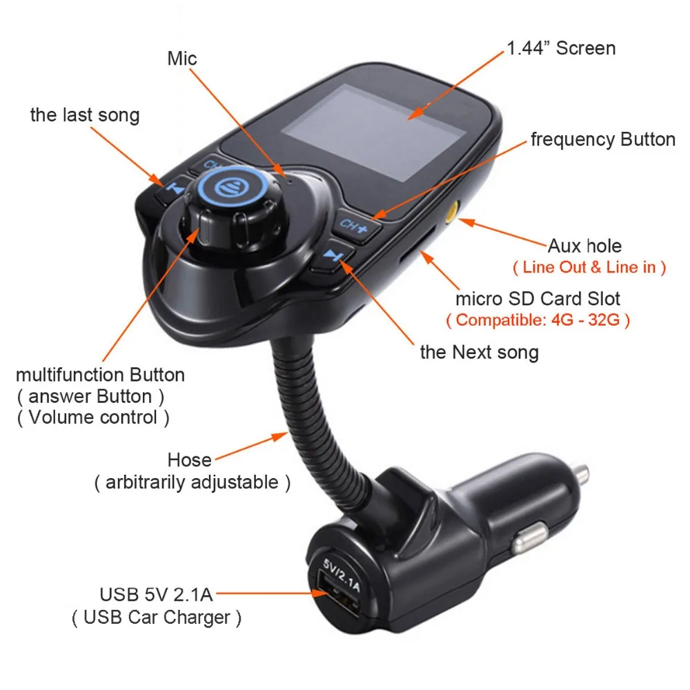 Автомобильный комплект AGETUNR T10 с Bluetooth громкой связи fm передатчик MP3 музыкальный