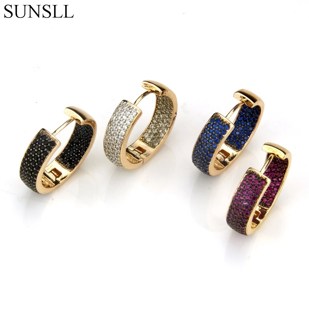 Sunsll Gold Copper Earrings Multicolor Cubic Zirconia Big Circle